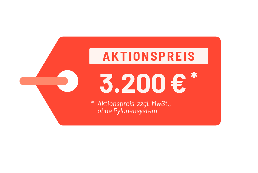 Aktionspreis: 3.200 Euro (zzgl. MwSt., ohne Pylonensystem)