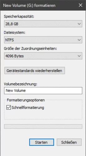 Anleitung Formatierung Stick