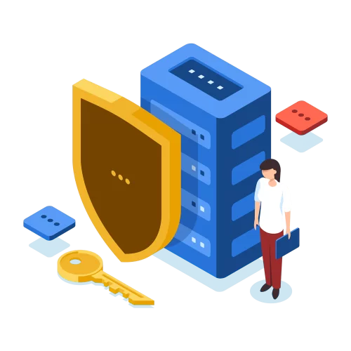 Grafik IT Sicherheit und Datenschutz - das Schutzschild für Ihre Server und digitalen Daten